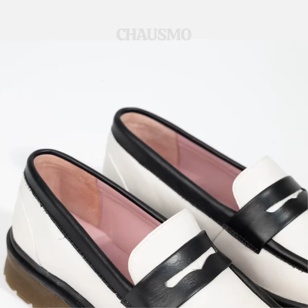 Chausmo Mocassins en Cuir Beige et Noir 0422 – Image 4
